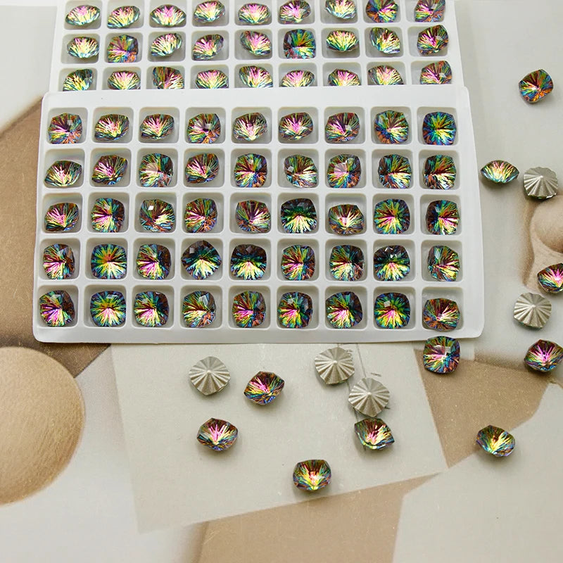 Paso Sico Amazing Multi Cuts Unique Mystic Square Crystal Effects Point Back Glass Gemstone Crystal Stone for Wholesale MegaBDM