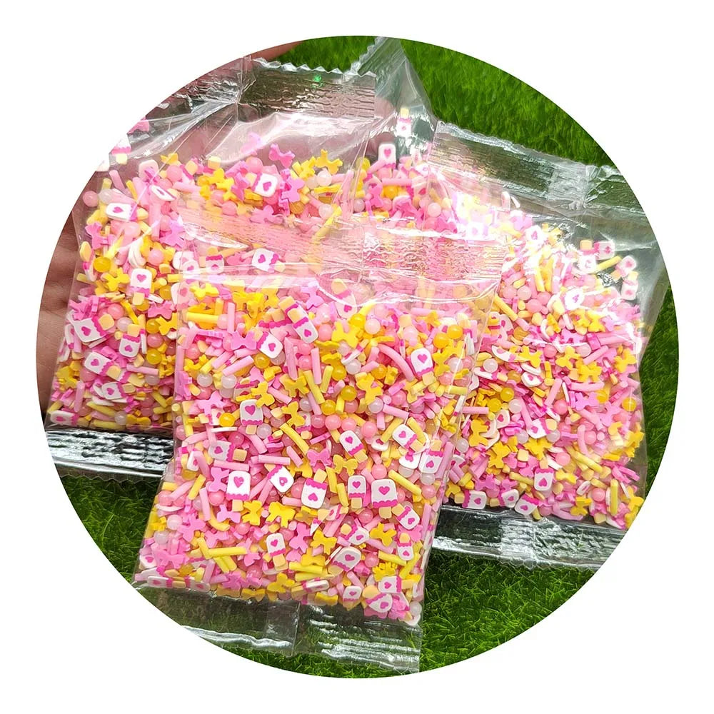 30g/lot Love Heart Lollipop Slime Polymer Clay Supplies Small Beads Bowknot Sprinkles for DIY Sprinkles Colorful Nail Art Crafts