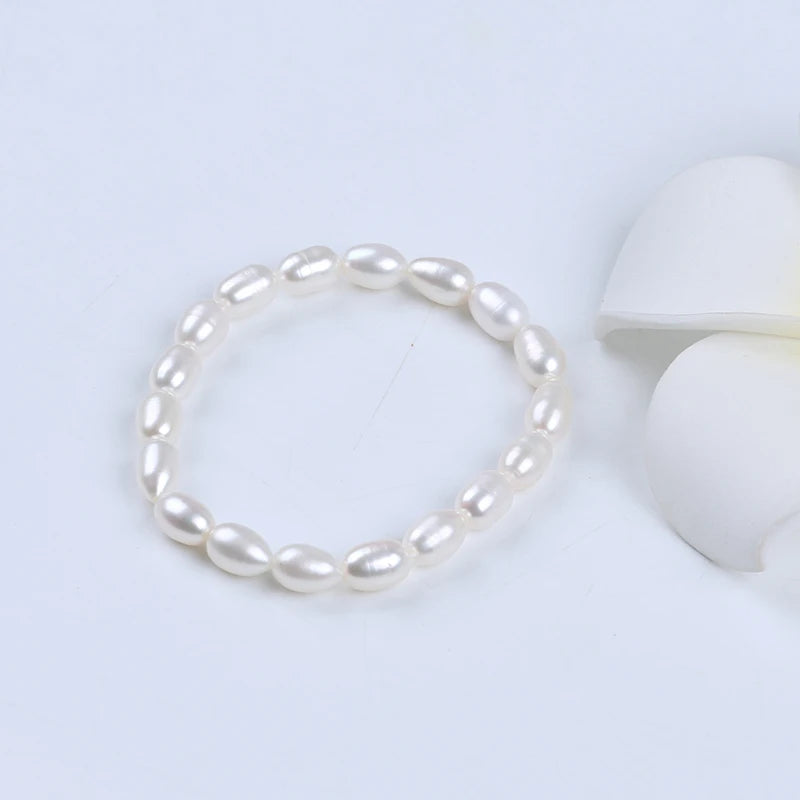 Zhuji Natural  3-4mm 5-6mm A-AA Color White Rice Shape  Freshwater Pearl  Bracelet  for Sale