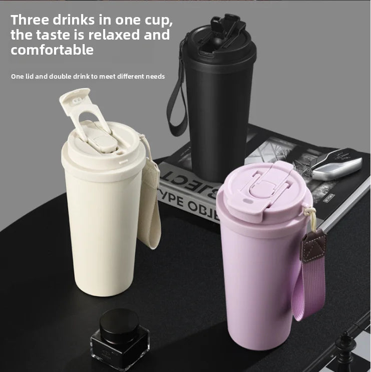2025 EMerit High Quality Custom Pink 20oz Thermal Mug Double Drinking Spout 316 Stainless Steel Insulated Travel Mug Office Cup