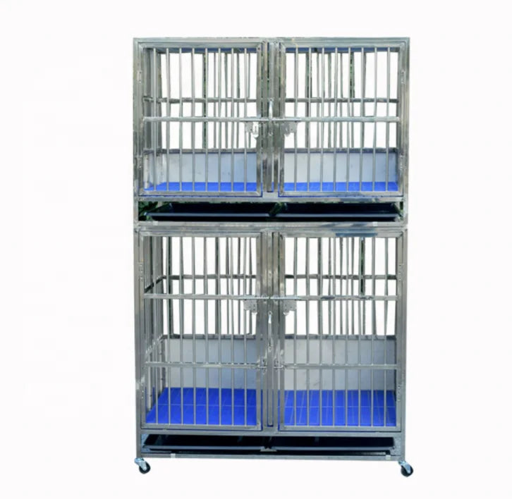 Wholesale Heavy Duty Stainless Steel Metal Stackable Kennel Cages With the Plastic Flooring High Quality 6ft Dog Breeding Equipm
