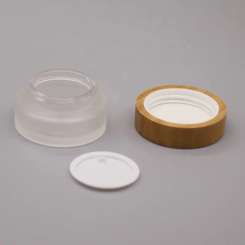 100g Recycle Cosmetic Face Cream Container Frosted Glass Cream Jar with Bamboo Lid
