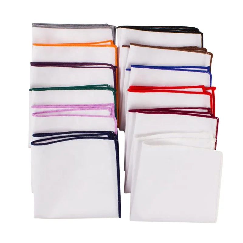 Custom Men's Solid White 100% Cotton Pocket Square Business-Style Classic With Embroidered Edge Novelty Accessory