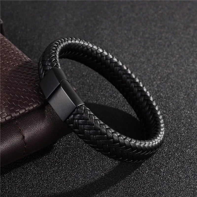 Wholesale Customizable Leather Bracelet Genuine Braided Magnetic Clasp Bracelet for Men
