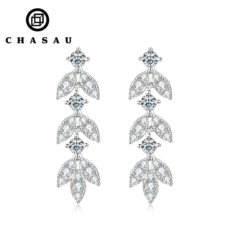 Jewelry With GRA Certificate 100% 925 Silver Real Moissanite Earrings Leaf Chandelier Drop Dangle Long Earrings MegaBDM