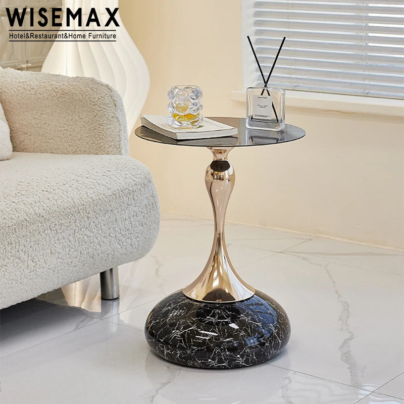 WISEMAX FURNITURE Wholesale Price Hammered Metal Coffee Table Black Marble Sofa Side Table for Home Living Room