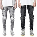 Men's Fashionable Stretch Denim Skinny Pants Distressed Black Straight  Motorcycle Ripped Look for Foreign Trade