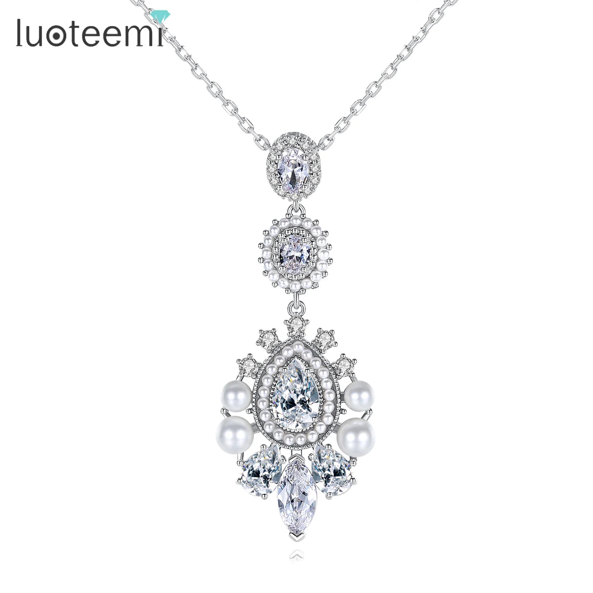 LUOTEEMI Cubic Zirconia Bohemia Pearl Necklace Jewelry Women Zirconia Vintage Necklace Jewelry