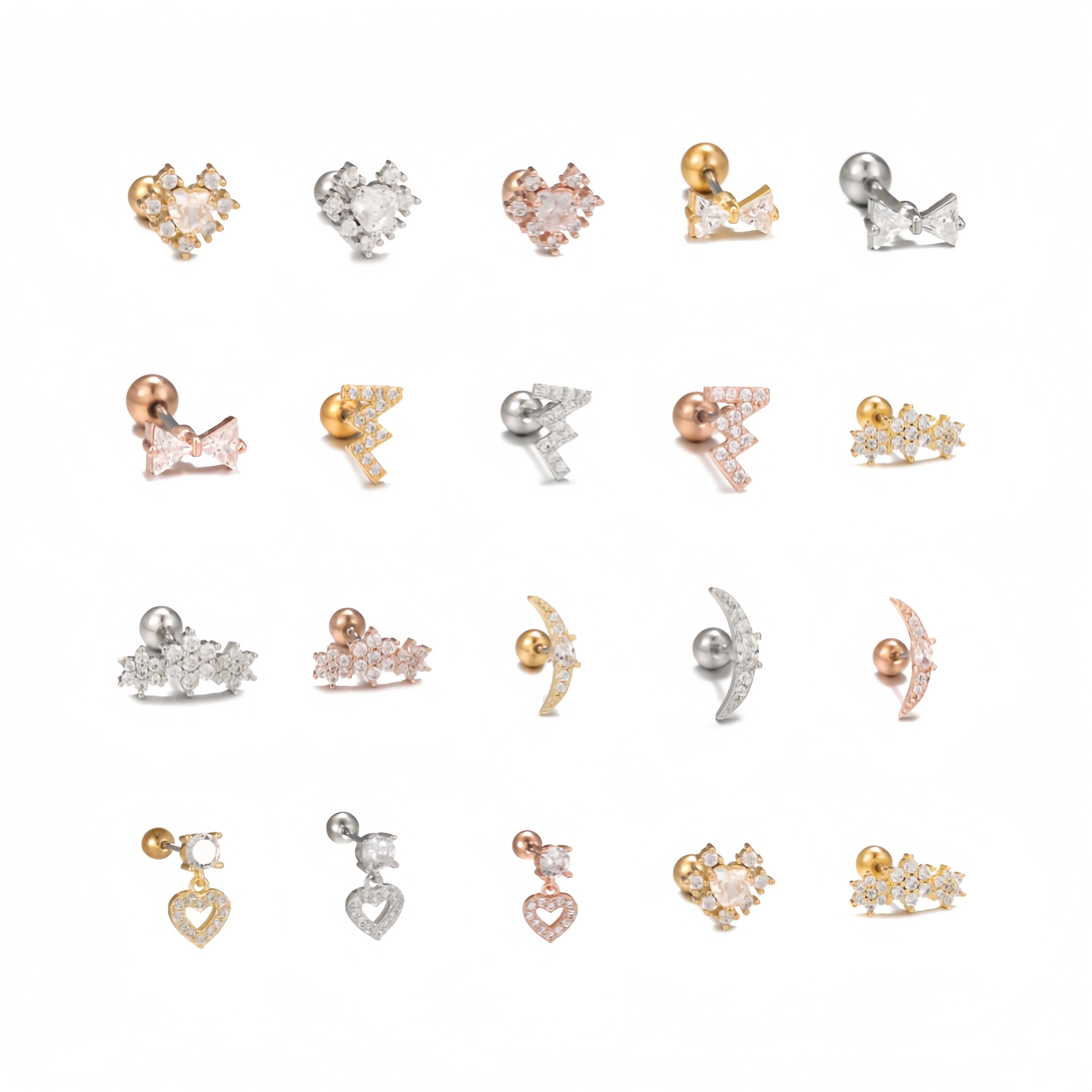 Fashion Simple Popular Love Heart Small Earrings Micro-Inset Zircon Fancy Unique Piercing Bone Nails Earrings Studs for Women