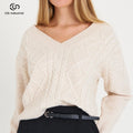 Women's Cable Knitted Pullover Sweaters Classic Casual Winter Lazy Pullover Korean V-Neck Twist Jacquard Front Fashion Classic