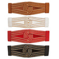 Fashion Women's PU Leather Wide Waist Belt  Rivets Stretch Cinch Waistband