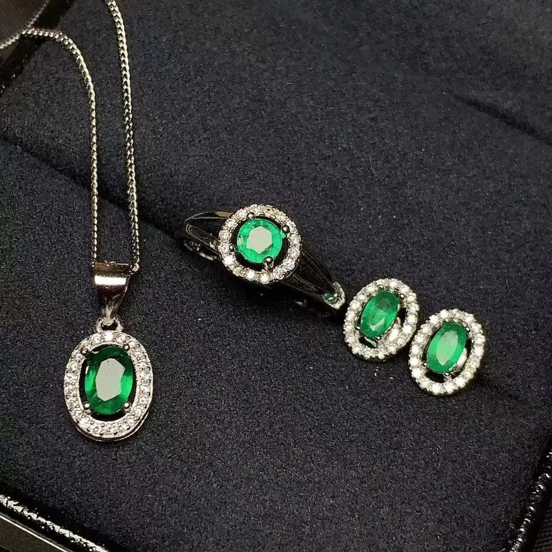 Wholesale Gold Plated 925 Sterling Silver Engagement Wedding Nigeria Party Luxury Natural Emerald Jewelry Sets for Women
