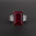 Wine Red 10*14 Artificial Gemstone Sterling Silver Ring Beautiful Zircon 14 CT Simple and Graceful Three Stone Ring