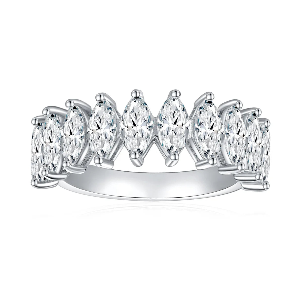 Hot Selling Fine Jewelry White Gold Plated Non Tarnish Marquise Cut 3CT VVS GRA Moissanite Silver 925 Half Eternity Rings