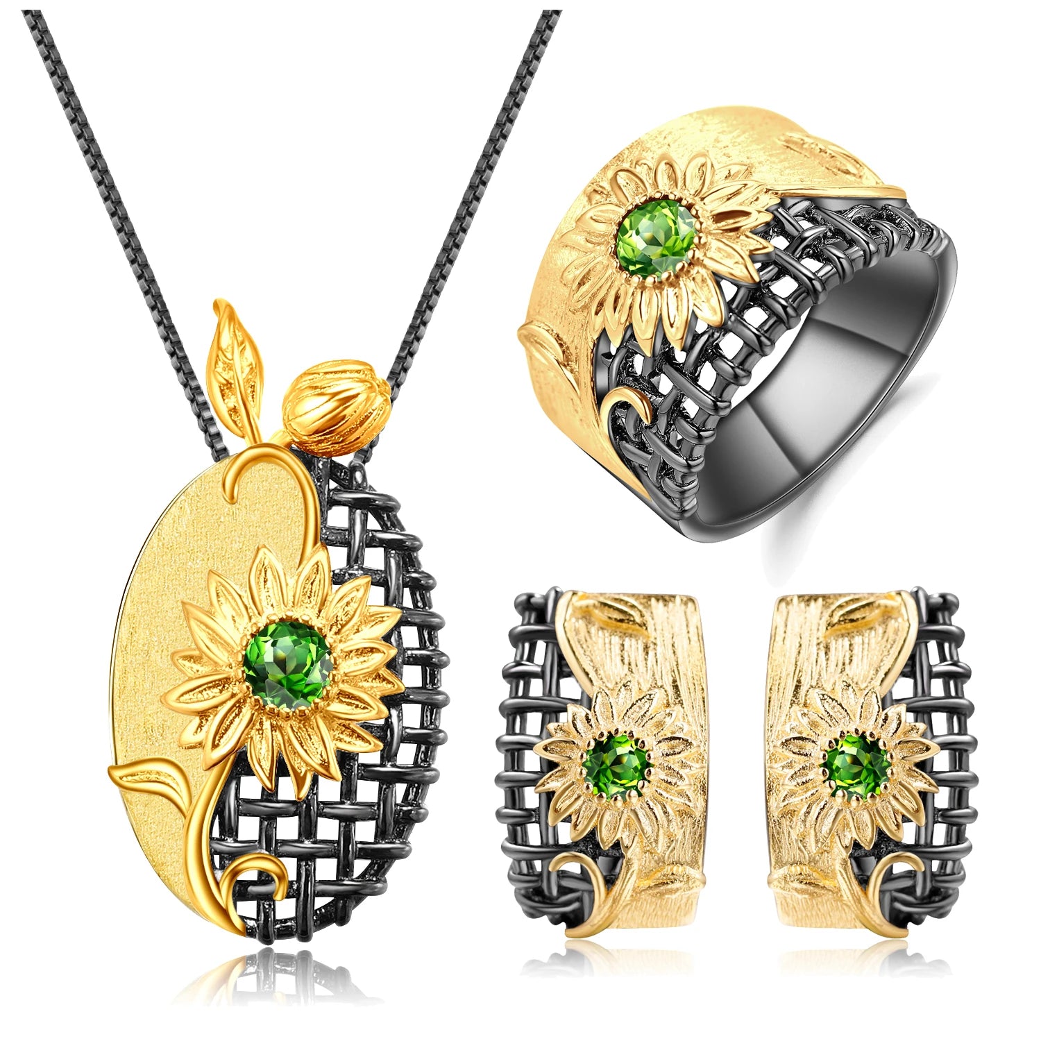 C7872 Abiding Fine Jewelry Wholesale Designer Collection Natural Chrome Diopside Gemstone 925 Sterling Silver Jewelry Sets