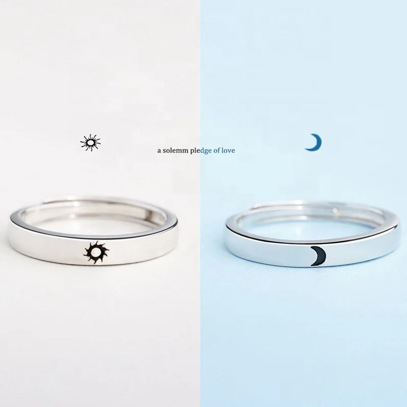 Fashion Valentine's Day Gift Adjustable Sun and Moon Couple Rings Jewelry for Lovers
