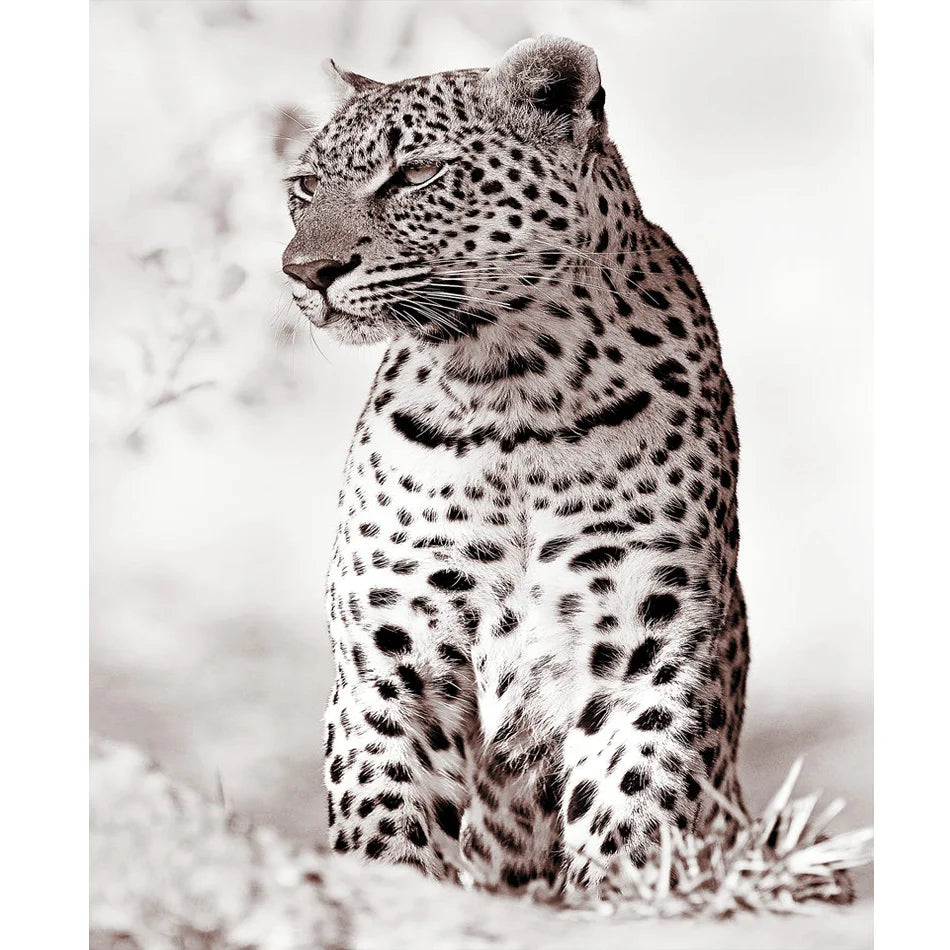 Adults DIY Painting Numbers Kit Leopard Animal Picture Starter Traditional Chinese Style 40x50cm/16x20inch Landscape Frame Gift