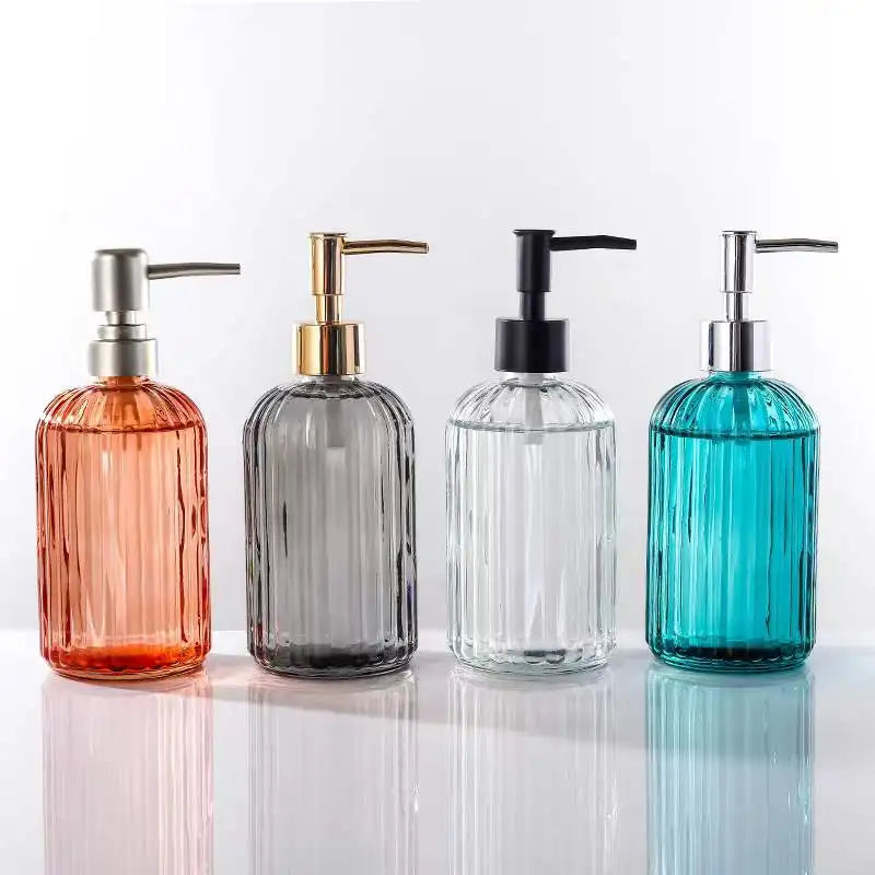 400ml Design Hand Wash Lotion Foam Soap Dispenser Pump Vertical Stripes Glass Bottle With Pump