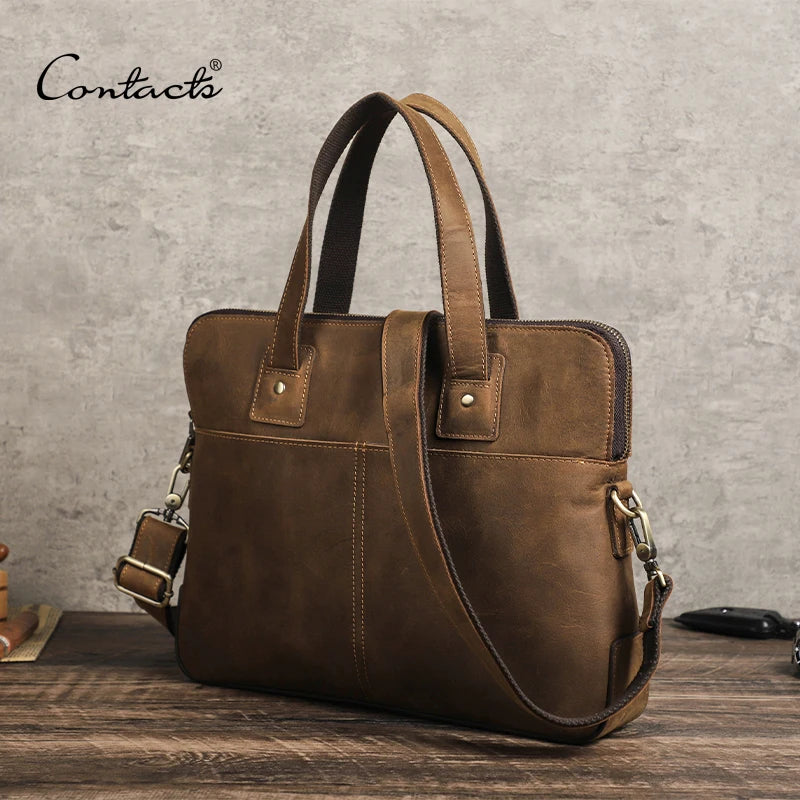 15 Inch Large Office Briefcase Bag Mens Business Travel Messenger Leather Laptop Bag
