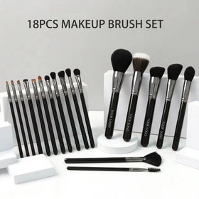 Professional Foundation Powder Eyeshadow Makeup Brush Set EMF 18pcs Black Wood Handle Custom Synthetichair for Face Powder