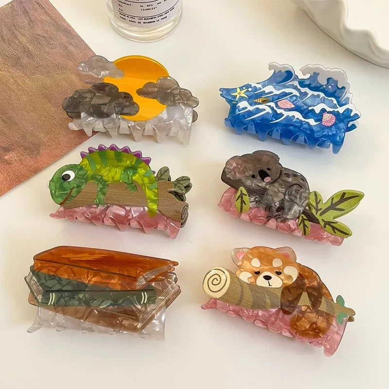 ZiTeng Cute Dinosaur Claw Hair Clip European and American Style Acrylic Shark Clip Sweet Children's Day Gift for Girls