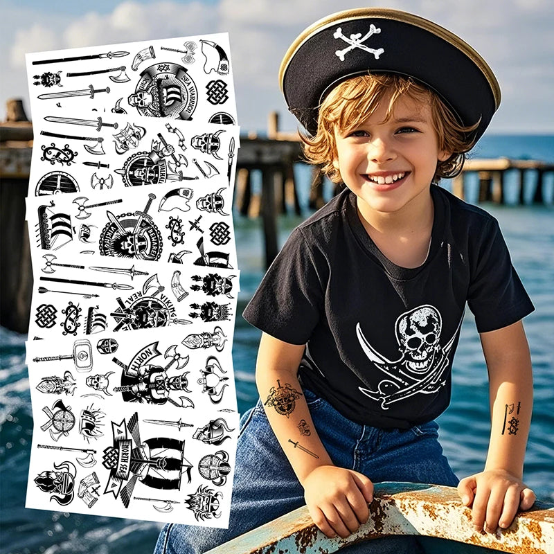 Funny Cartoon Pirate White Fashionable Custom Screen Printed Tattoo Stickers Kids Waterproof Sweat-Proof Temporary Disposable