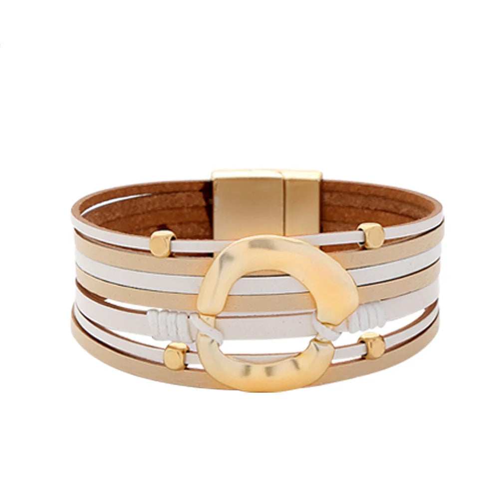 Creative Bohemian Bracelets Multi-layer Winding Leather Bracelet Magnetic Fashion Handmade Leather Bracelets for Women