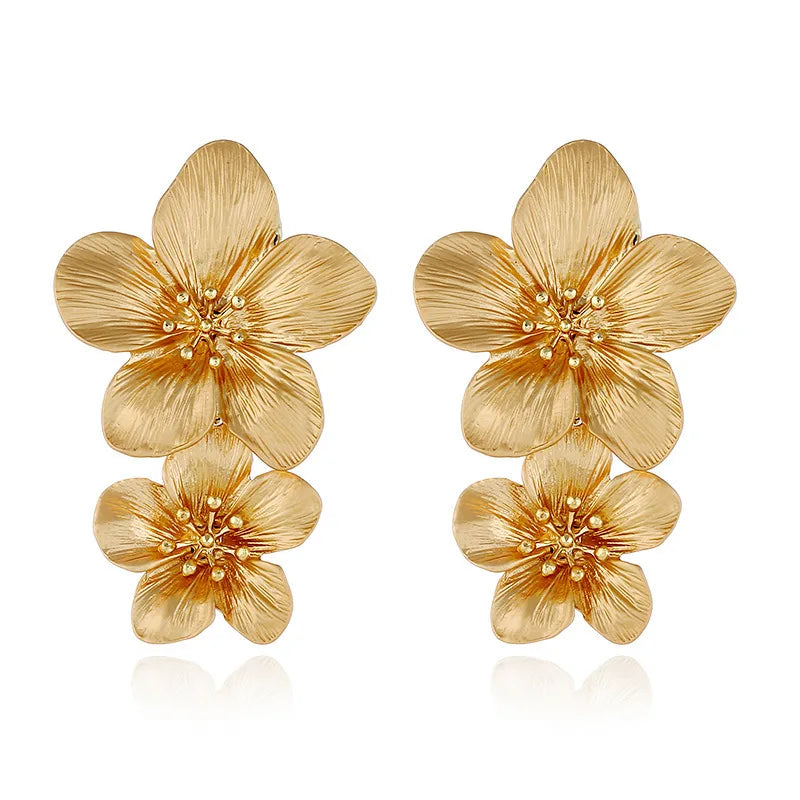 Fashion Korean Fresh Flower Bohemian Style Double Layered Long Earrings for African Jewelry Market Shop Wholesale N25957