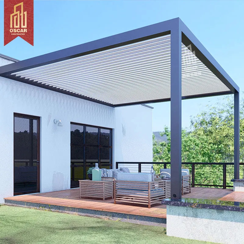 Custom Outdoor Wall Mounted Garden Aluminum Bioclimatica Gazebo Motorized Kit Louvered Roof Solar System Canopy Balcony Pergola