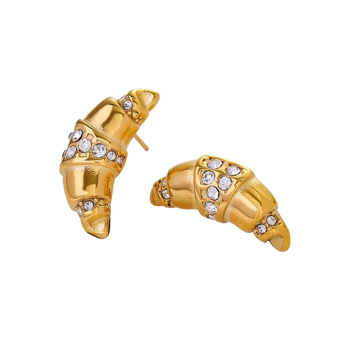 Trendy Jewelry 2024 Stainless Steel Base 18k Real Gold PVD Plated Moon Shape Croissant Stud Earrings Non Tarnish Zircon Earrings
