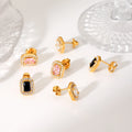Wholesales Dainty 18k Gold Plated Stainless Steel Pink Cubic Zirconia Elegant Small Stud Earrings for Lady