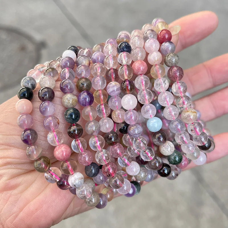 Natural Healing Quartz Stone Beaded Bracelet 6mm Colored Stretch Jewelry for Men and Women Trendy Style Gift