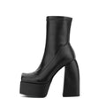 2022 Newest Winter Block Heels Solid Pu Leather Female Black Ankle Botines Big Size 43 Women Platform Boots Shoes