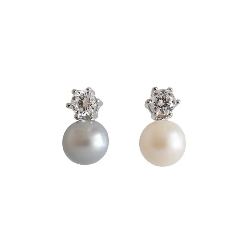 Trendy 925 Sterling Silver Stud Earrings with Imitation Mabe Pearl Potato Shape Ear Design