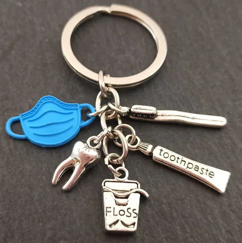Promotion  Custom Dentist Nurse Doctor Dental Health Bag Charm Keychain  Teeth Tooth Pendant Metal Key Rings