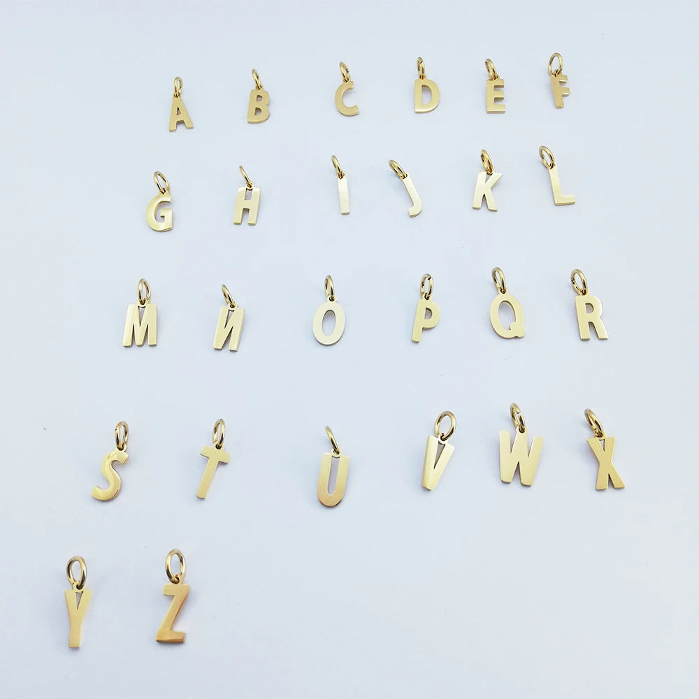 10mm Steel 26 Letter Pendant Alphabet Necklace Letters 18k Flatted Gold Initial Letters Charms Stainless Steel