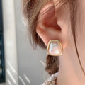 Elegant Gold Plated Pearl Geometric Earrings Stud Women Baroque Pearl Square Earrings Vintage Jewelry