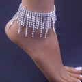 Luxury Non Tarnish Silver Gold Plated Full Crystal Diamond Zircon Tassel Anklet Foot Jewelry for Women