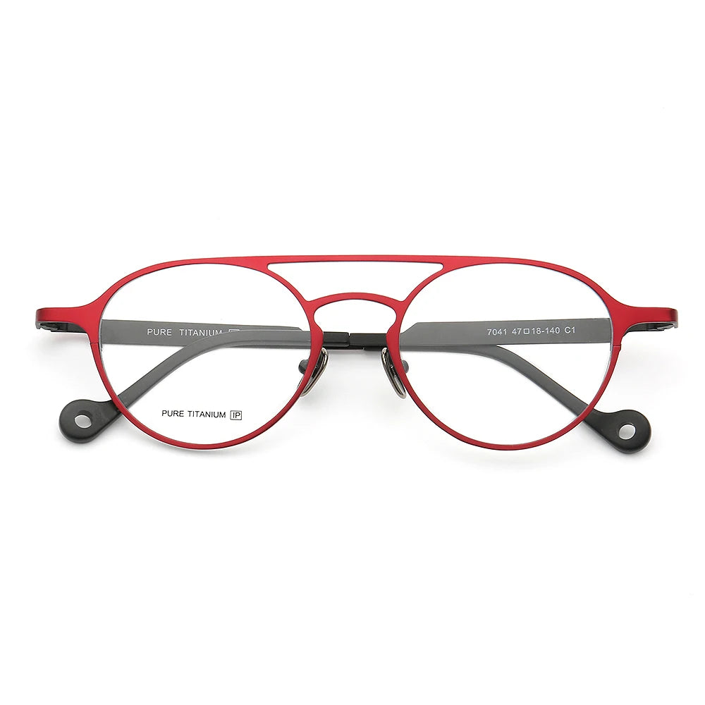 Special Titanium Model 7041 Vintage Round Lens Solid Lightweight Unisex Double Bridge Optical Eyeglasses Frames
