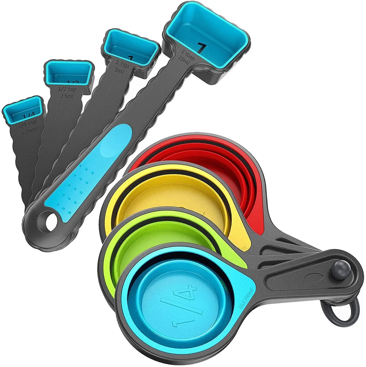 Measuring Set Measuring Cups and Spoons Set Kitchen Set Silicone Collapsible 8 Piece Silicone