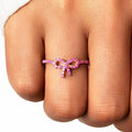 Huitan S925 Factory Elegant Bow Design Pink Crystal Cubic Zirconia Finger Rings for Women Gold Plated 925 Sterling Silver Ring