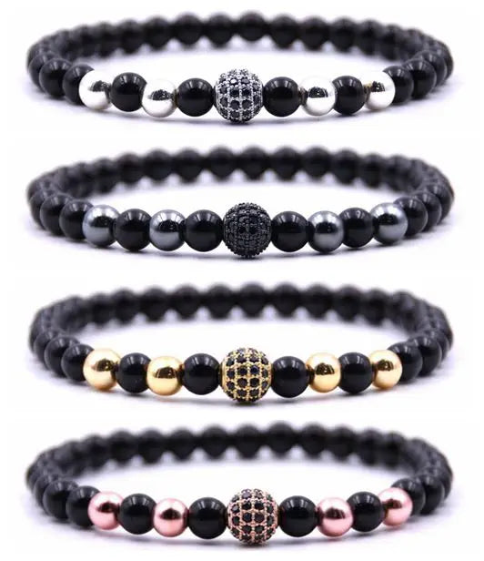 6mm Natural Black Onyx Agate Beads Bracelet with 8MM Crystal Balls Essential Oil Diffuser Aromatherapy Ideal for Anti-Stress