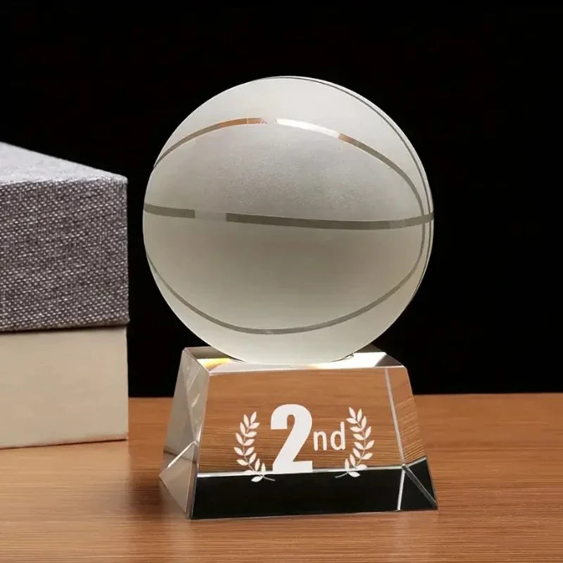 Customized Mini Glass Basketball Football Sports Children Awards Clear Crystal Trophies and Medals for Kids Graduation Prizes