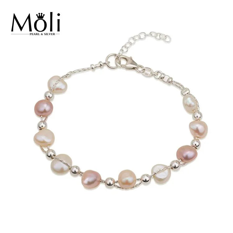 Fancy Style Mix Color Small Size 5-6mm Baroque Freshwater Pearl Cute Beaded Bracelet for Young Women Gift Jewelry