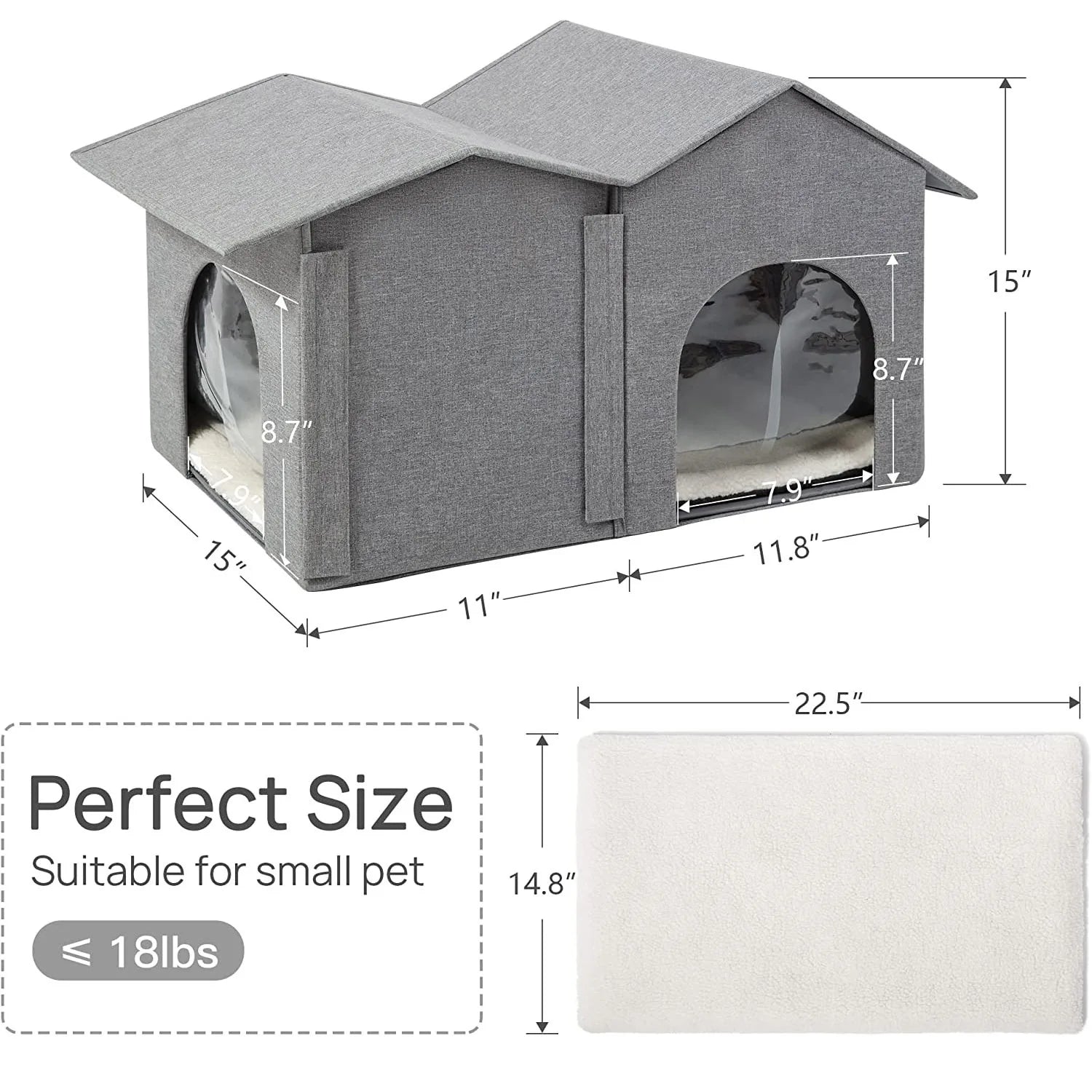 Heated Outdoor Cat House Extra Wide Winter Shelter Outside Kitty House for Ferals