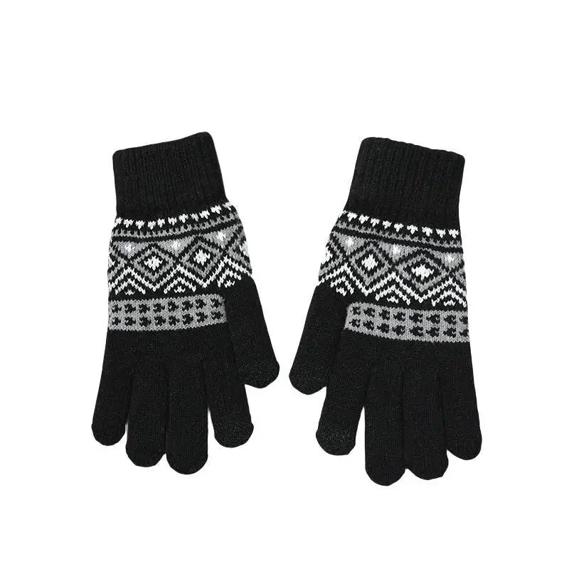 Daily Life Knit Winter Gloves Acrylic Gloves Touch Screen Warm Thermal Gloves Jacquard for Winter Black