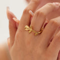 Ins New Stainless Steel 18K Gold Rose Flower Shape Open Adjustable Open Finger Rings Fashion Jewelry