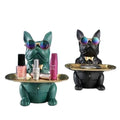 Nordic Style French Bulldog Statue Resin Crafts Key Jewelry Storage Home Decor Animal Patterned Table Gift Plate Glasses