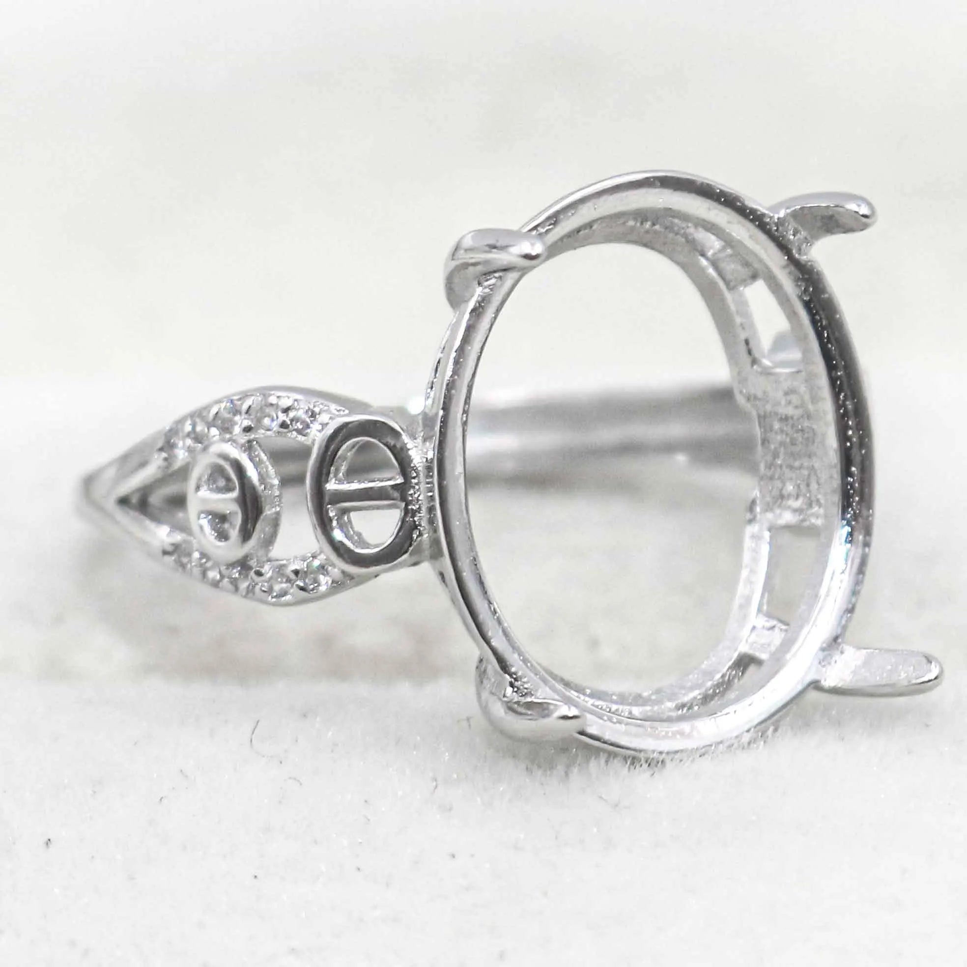 Sterling Silver 12*15mm Semi Mount Ring Empty Frame Blank Support Setting S925 Base Holder Without Center Stone for DIY Inlay