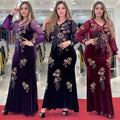 New Floral Dress Long Robe With Rhinestones Muslim Women's Business Banquet Plus-size Islamic Long Robe